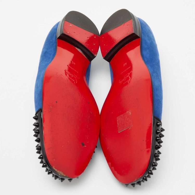 Pre Owned Christian Louboutin Blue/Black Suede and Patent Leather Harvanana Spiked Smoking Slippers Size 42