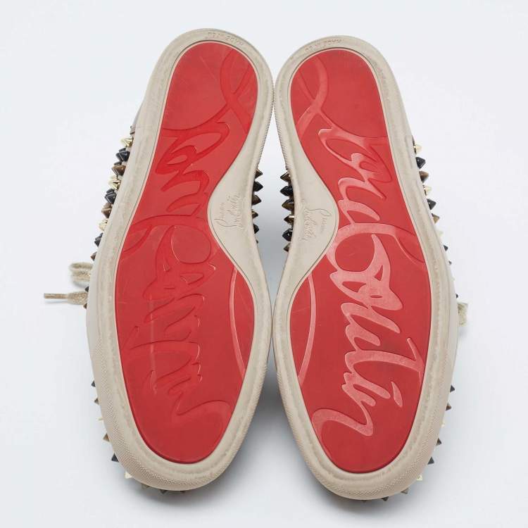 Pre Owned Christian Louboutin Brown Leather Louis Orlato Spike High-Top Sneakers Size 42
