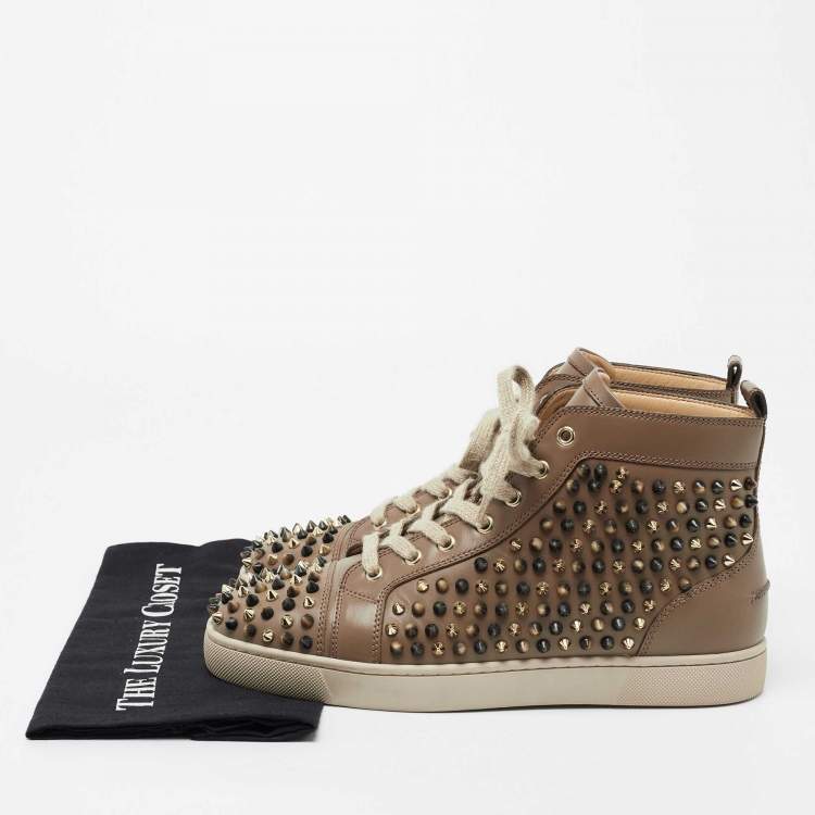 Pre Owned Christian Louboutin Brown Leather Louis Orlato Spike High-Top Sneakers Size 42