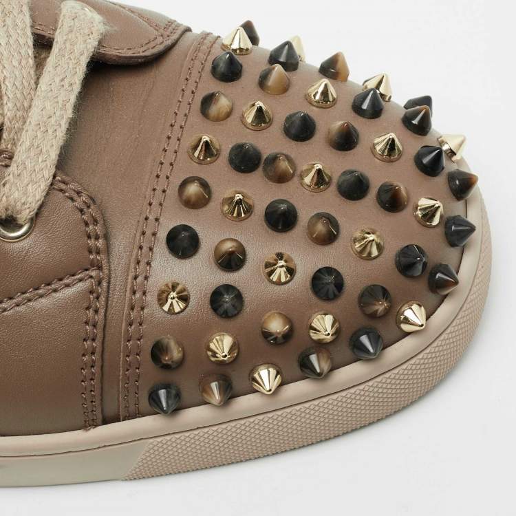 Pre Owned Christian Louboutin Brown Leather Louis Orlato Spike High-Top Sneakers Size 42