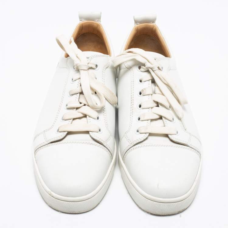 Pre Owned Christian Louboutin White Leather Louis Junior Low-Top Sneakers Size 41.5 