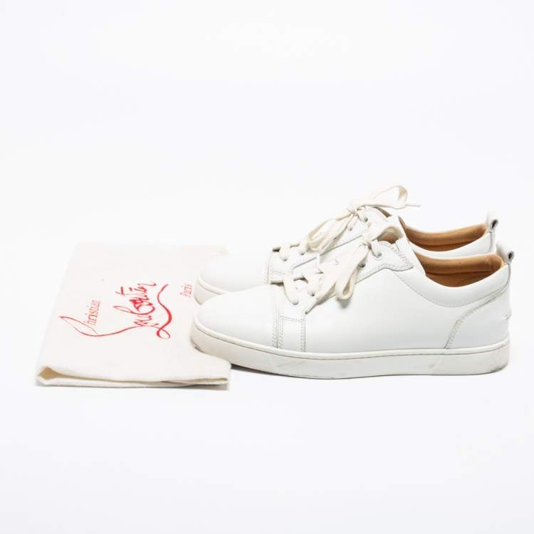 Pre Owned Christian Louboutin White Leather Louis Junior Low-Top Sneakers Size 41.5 
