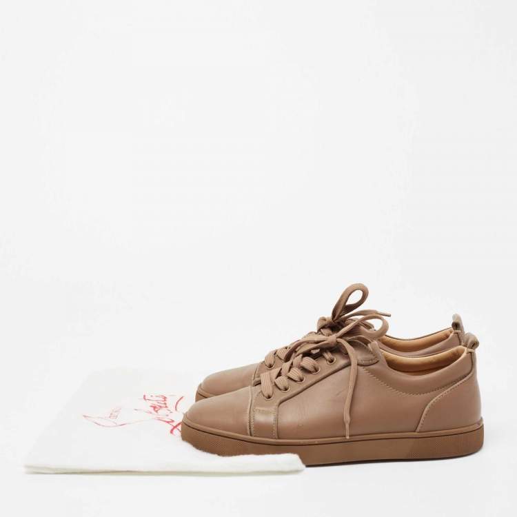Pre Owned Christian Louboutin Brown leather Louis Junior Lace Up Sneakers Size 40.5