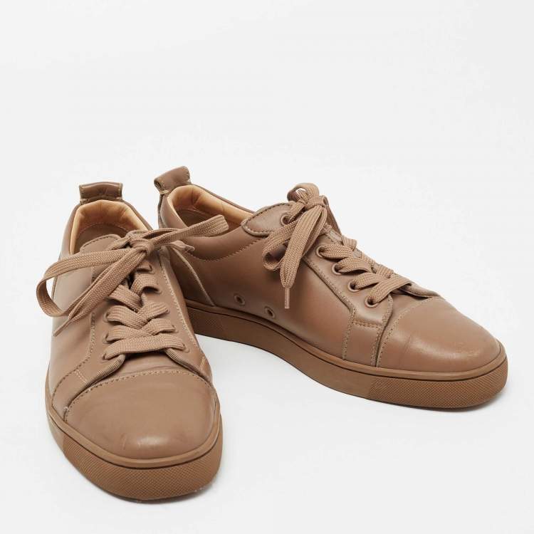 Pre Owned Christian Louboutin Brown leather Louis Junior Lace Up Sneakers Size 40.5
