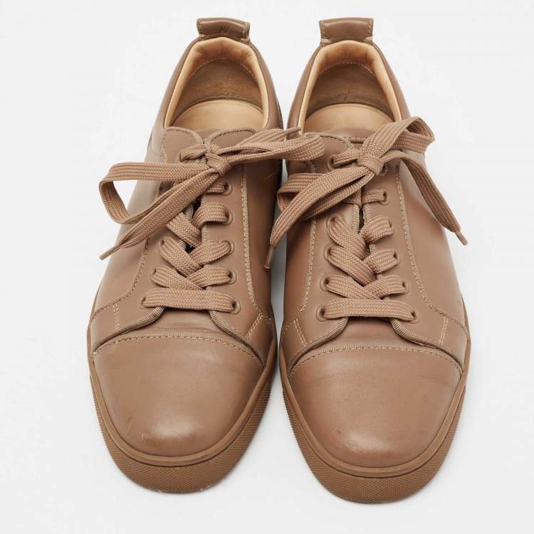 Pre Owned Christian Louboutin Brown leather Louis Junior Lace Up Sneakers Size 40.5