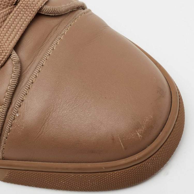 Pre Owned Christian Louboutin Brown leather Louis Junior Lace Up Sneakers Size 40.5
