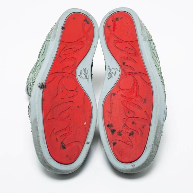 Pre Owned Christian Louboutin Mint Green Python Leather Louis High-Top Sneakers Size 44.5
