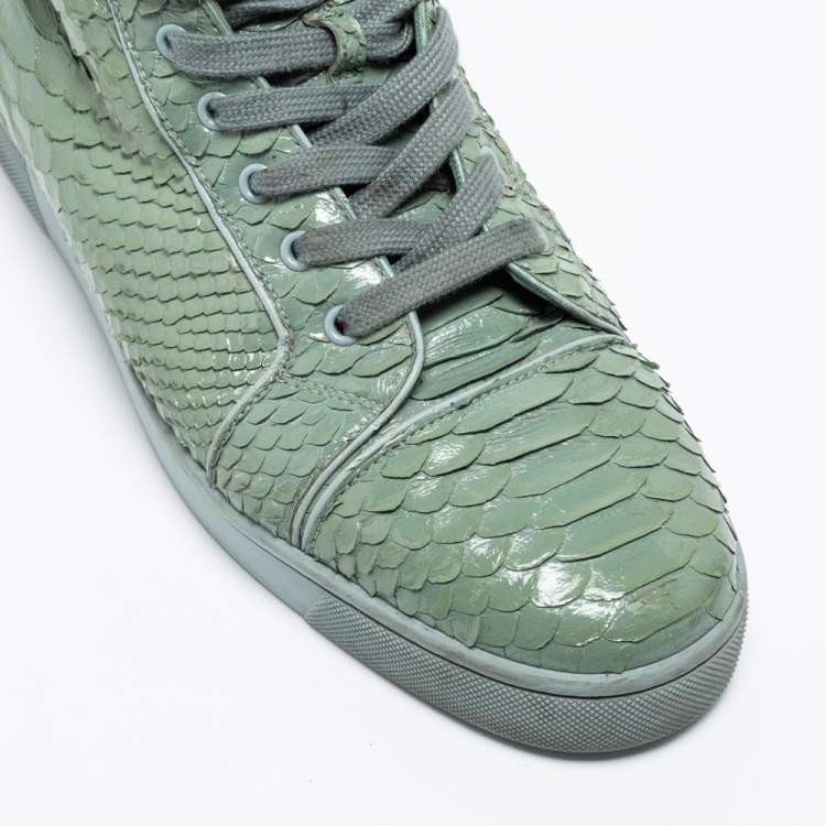 Pre Owned Christian Louboutin Mint Green Python Leather Louis High-Top Sneakers Size 44.5