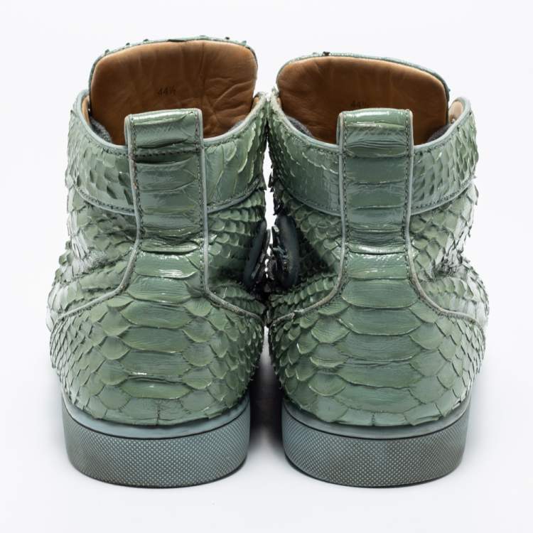 Pre Owned Christian Louboutin Mint Green Python Leather Louis High-Top Sneakers Size 44.5