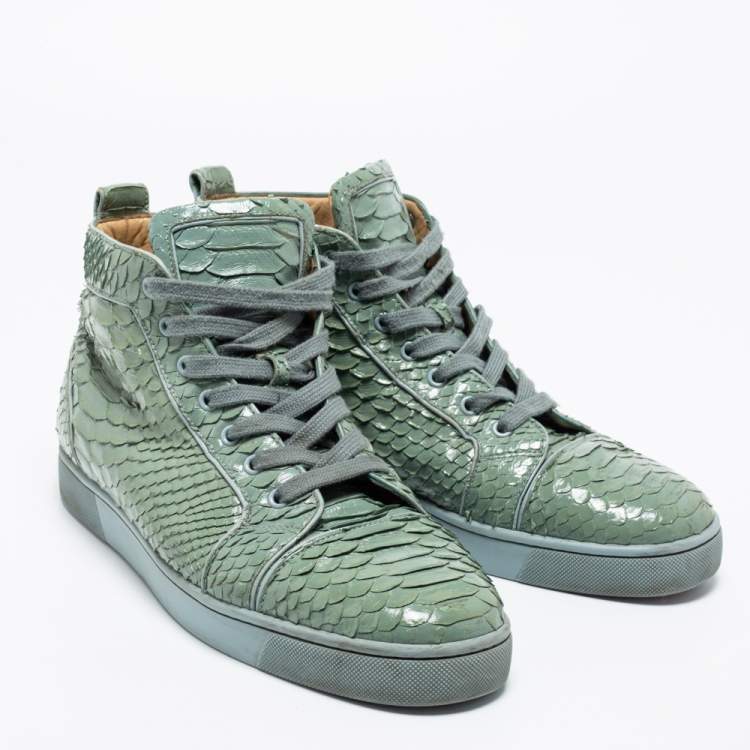 Pre Owned Christian Louboutin Mint Green Python Leather Louis High-Top Sneakers Size 44.5
