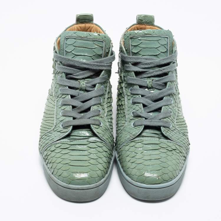 Pre Owned Christian Louboutin Mint Green Python Leather Louis High-Top Sneakers Size 44.5