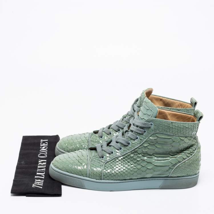 Pre Owned Christian Louboutin Mint Green Python Leather Louis High-Top Sneakers Size 44.5