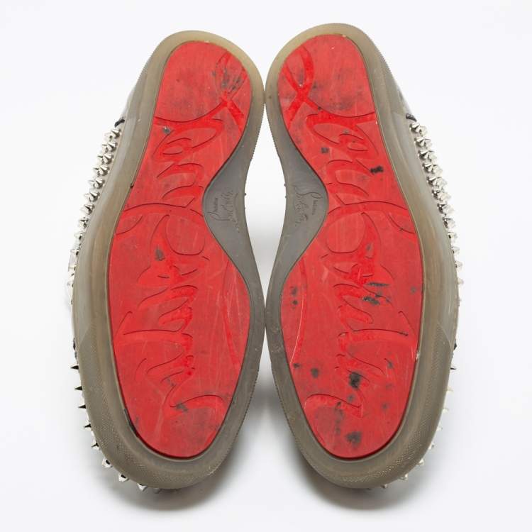 Pre Owned Christian Louboutin Silver Leather Louis Spikes High-Top Sneakers Size 44