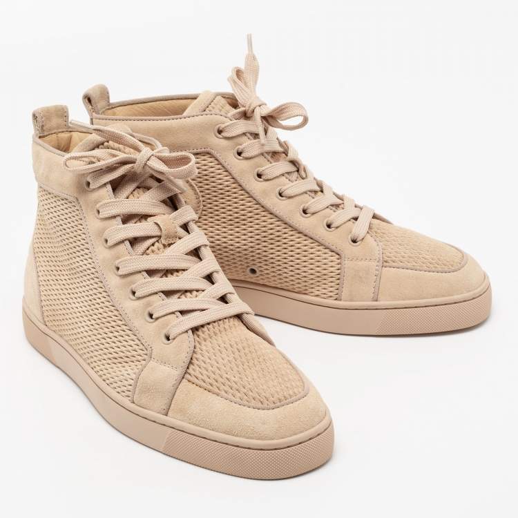Pre Owned Christian Louboutin Beige Suede High-Top Sneakers Size 41