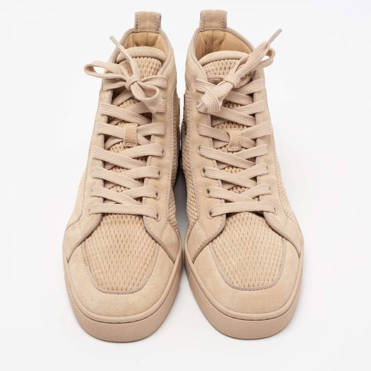 Pre Owned Christian Louboutin Beige Suede High-Top Sneakers Size 41