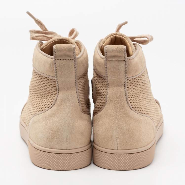Pre Owned Christian Louboutin Beige Suede High-Top Sneakers Size 41