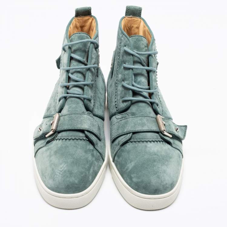 مملوكة مسبقًا Christian Louboutin Green Suede Nono Strap Reglisse High Top Sneakers Size 41