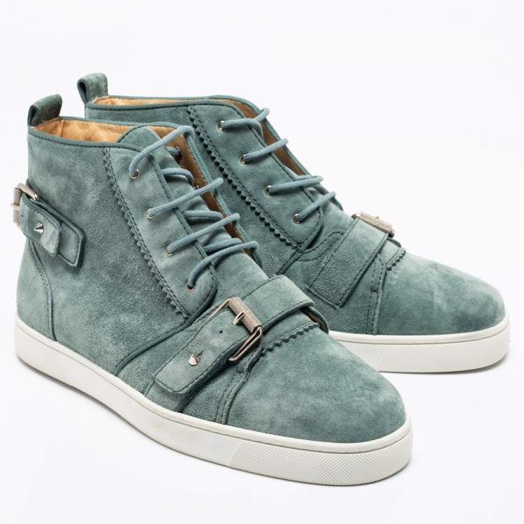 مملوكة مسبقًا Christian Louboutin Green Suede Nono Strap Reglisse High Top Sneakers Size 41