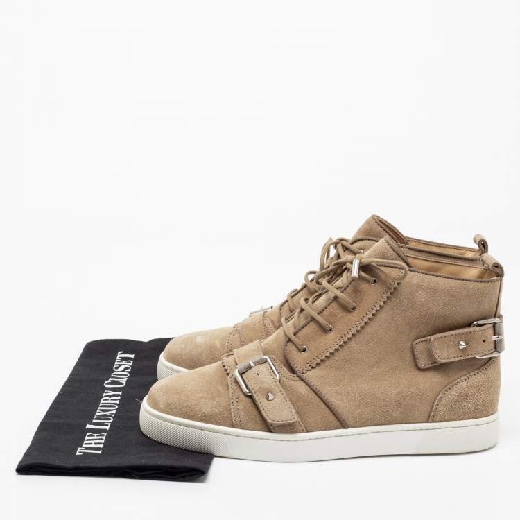 Pre Owned Christian Louboutin Beige Suede Nono Strap Reglisse High Top Sneakers Size 41 