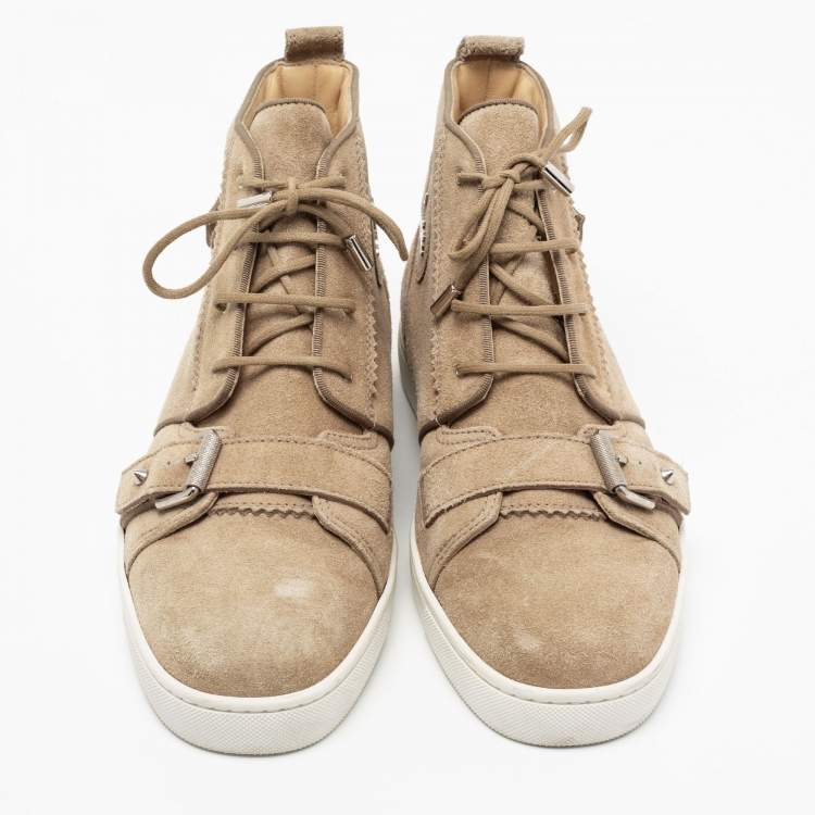 Pre Owned Christian Louboutin Beige Suede Nono Strap Reglisse High Top Sneakers Size 41 