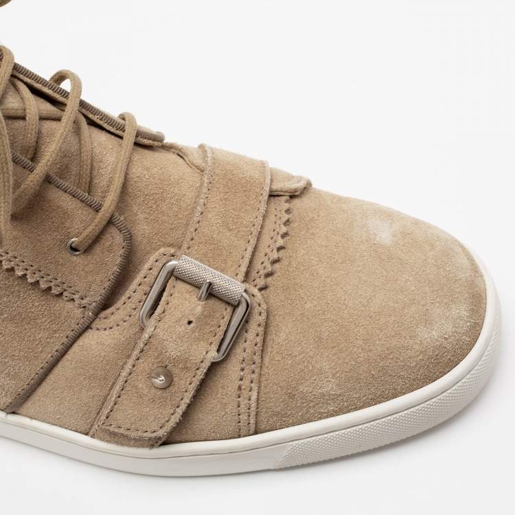 Pre Owned Christian Louboutin Beige Suede Nono Strap Reglisse High Top Sneakers Size 41 