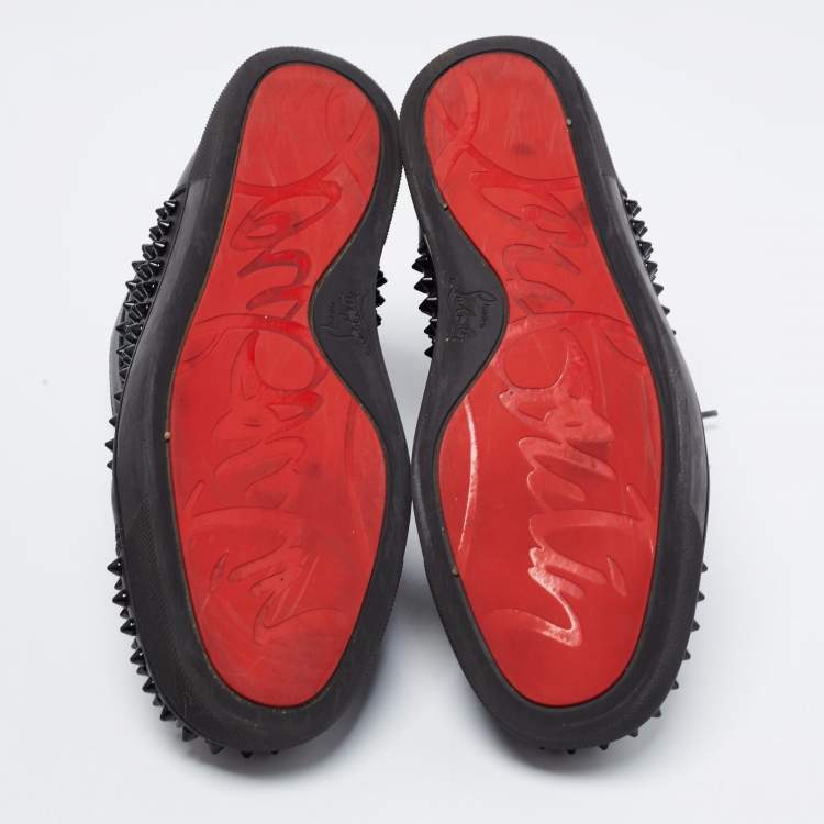 Pre Owned Christian Louboutin Black Leather Louis Spikes High Top Sneakers Size 42.5