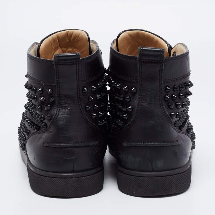 Pre Owned Christian Louboutin Black Leather Louis Spikes High Top Sneakers Size 42.5