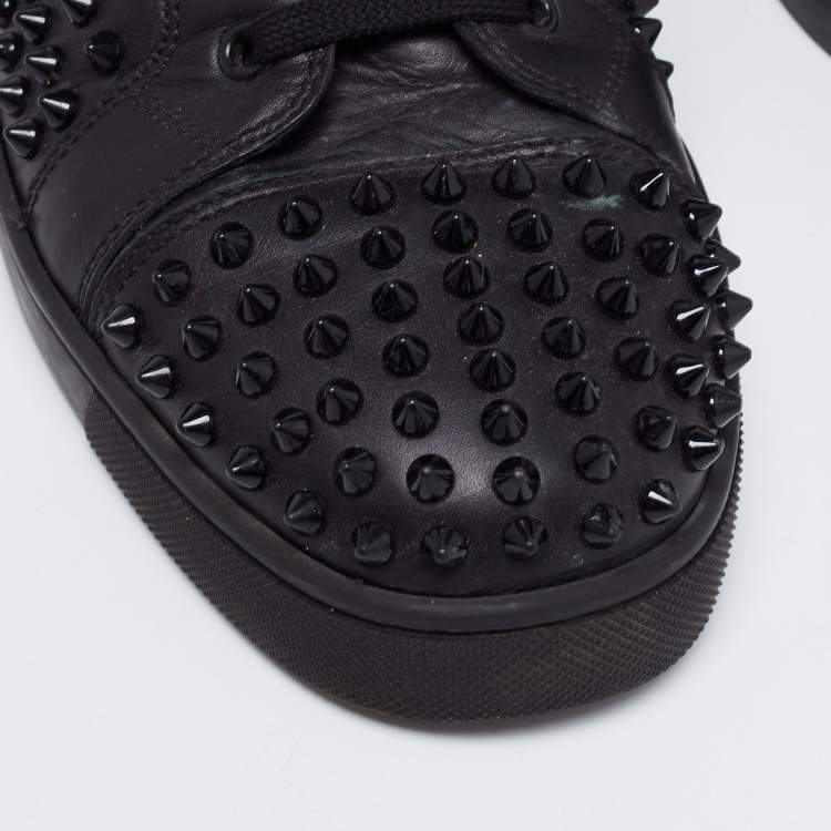 Pre Owned Christian Louboutin Black Leather Louis Spikes High Top Sneakers Size 42.5