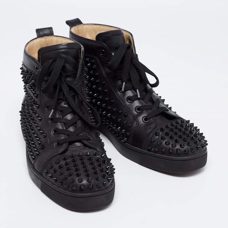 Pre Owned Christian Louboutin Black Leather Louis Spikes High Top Sneakers Size 42.5