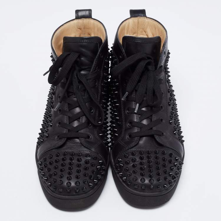 Pre Owned Christian Louboutin Black Leather Louis Spikes High Top Sneakers Size 42.5