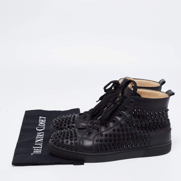 Pre Owned Christian Louboutin Black Leather Louis Spikes High Top Sneakers Size 42.5
