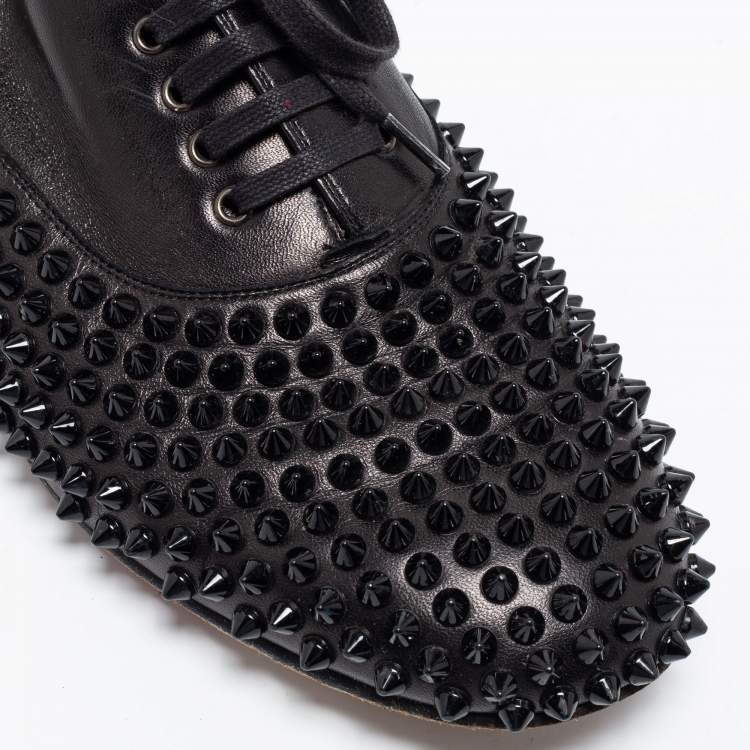 Pre Owned Christian Louboutin Black Leather Freddy Spikes Oxfords Size 41.5