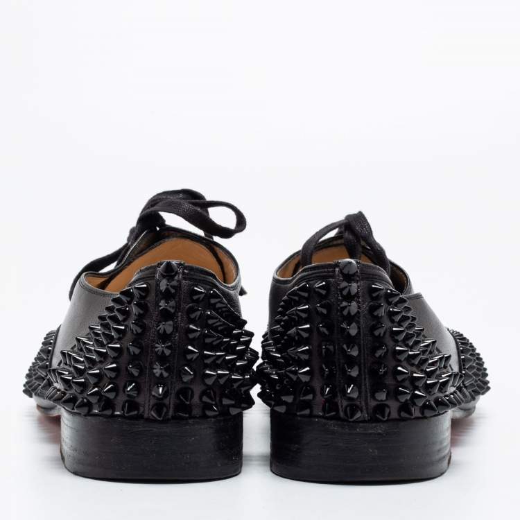 Pre Owned Christian Louboutin Black Leather Freddy Spikes Oxfords Size 41.5