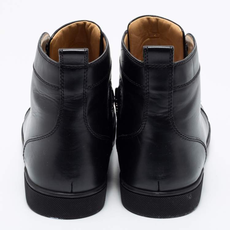 Pre Owned Christian Louboutin Black Leather Louis Junior Spikes High-Top Sneakers Size 47