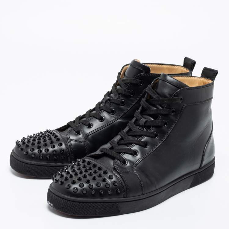 Christian Louboutin black Louis Junior Spikes Leather Sneakers