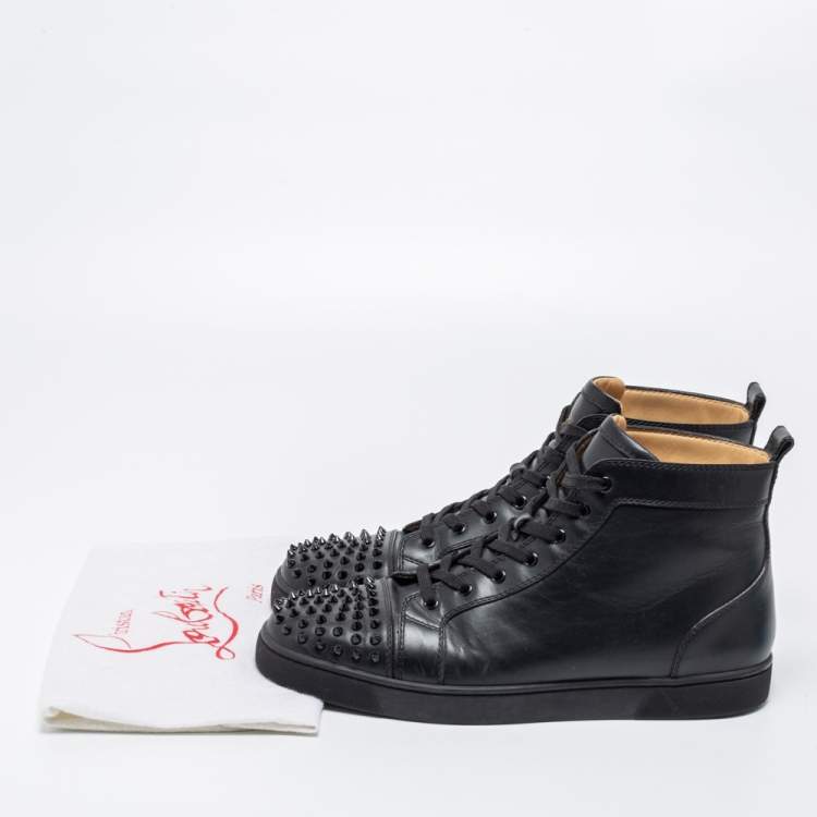 Pre Owned Christian Louboutin Black Leather Louis Junior Spikes High-Top Sneakers Size 47