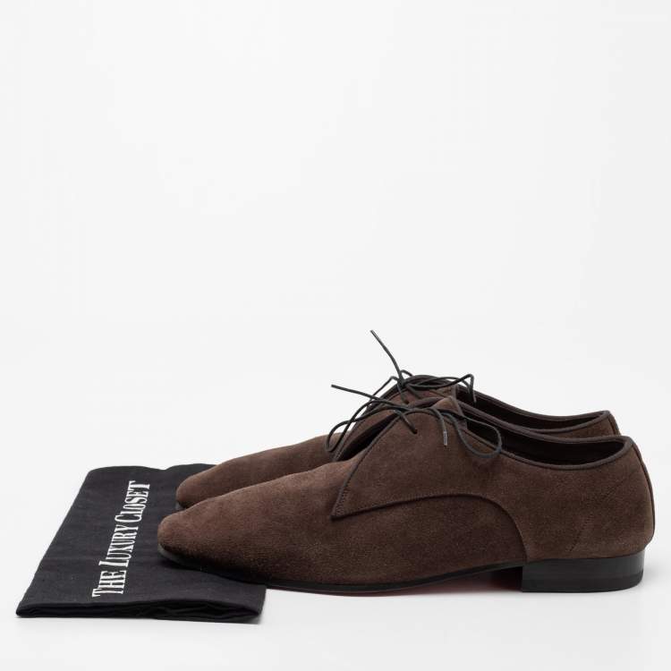 Pre Owned Christian Louboutin Brown Suede Lace up Derby Size 45