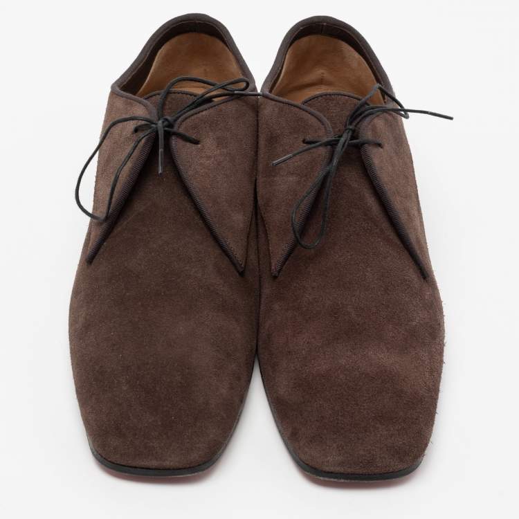 Pre Owned Christian Louboutin Brown Suede Lace up Derby Size 45