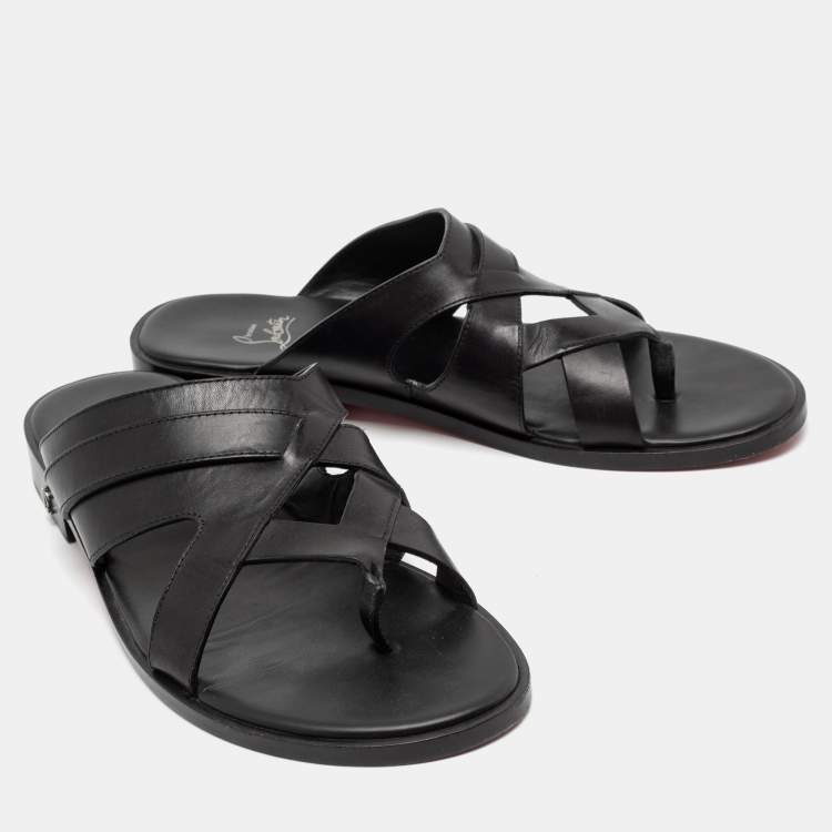 Pre Owned Christian Louboutin Black Leather Sinouhe Thong Flat Sandals Size 45