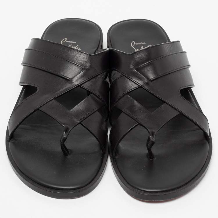 Pre Owned Christian Louboutin Black Leather Sinouhe Thong Flat Sandals Size 45