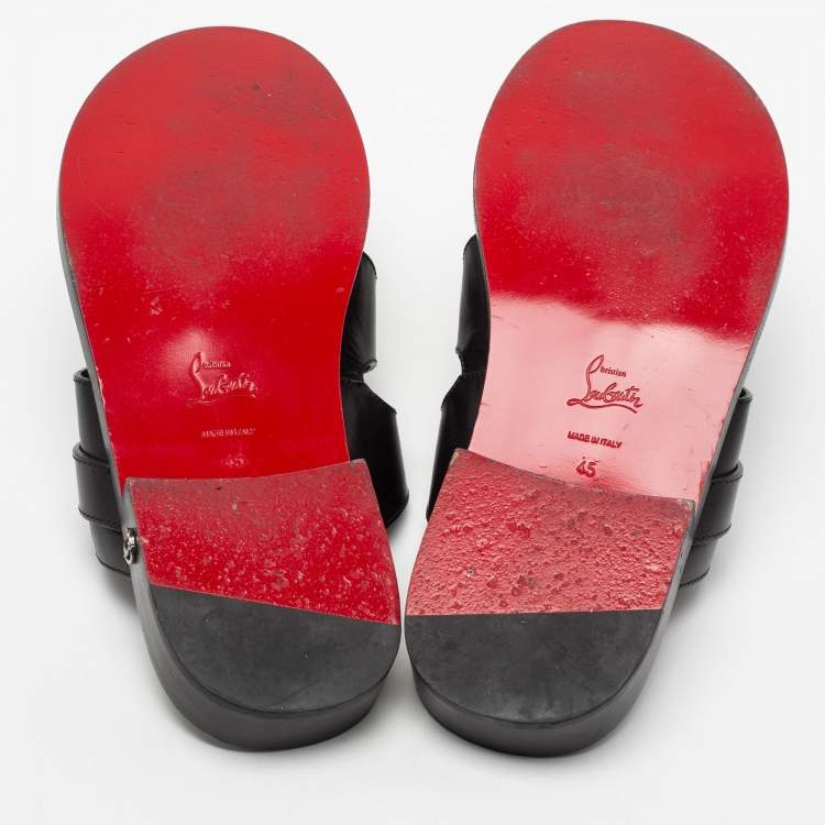 Pre Owned Christian Louboutin Black Leather Sinouhe Thong Flat Sandals Size 45