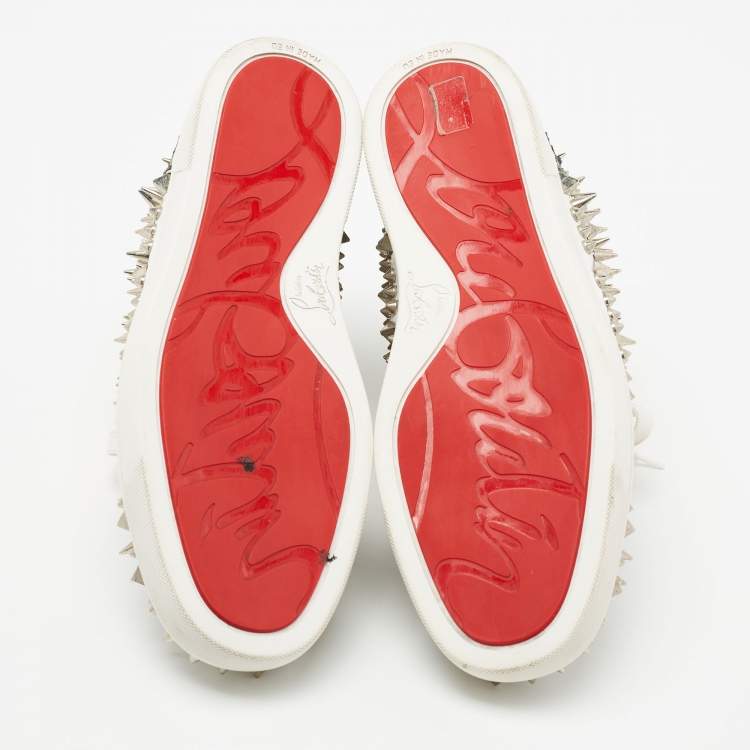 Pre Owned Christian Louboutin Grey/White Python And Leather Louis Spikes High Top Sneakers Size 41