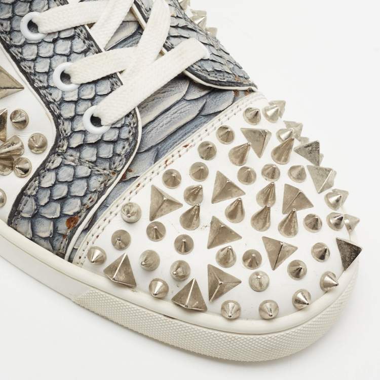 Pre Owned Christian Louboutin Grey/White Python And Leather Louis Spikes High Top Sneakers Size 41