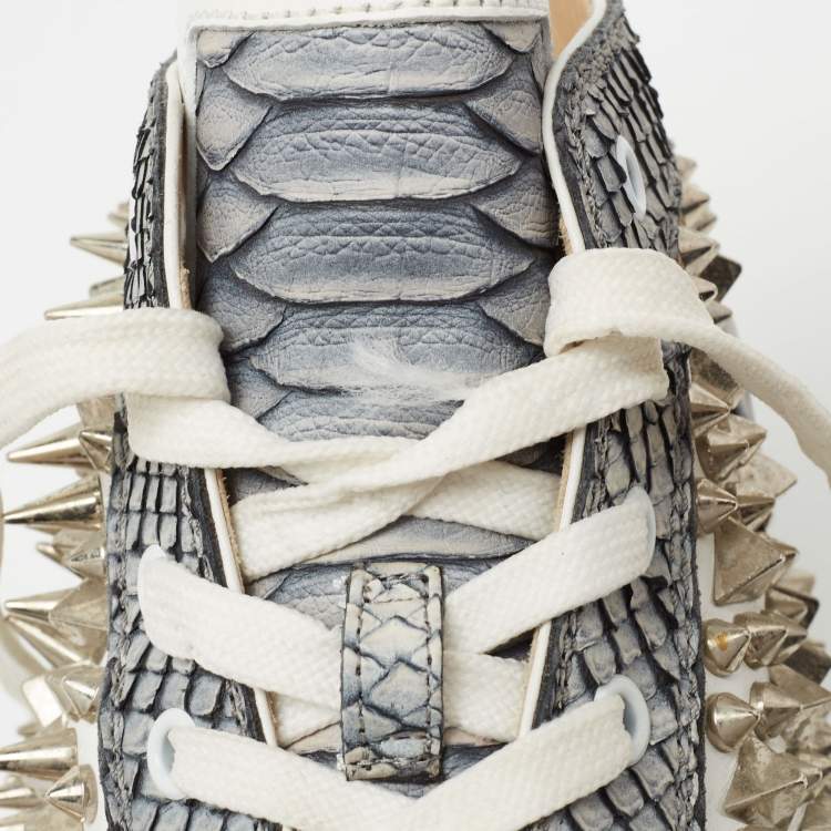 Pre Owned Christian Louboutin Grey/White Python And Leather Louis Spikes High Top Sneakers Size 41