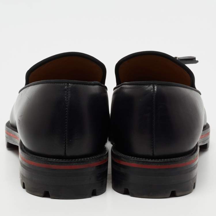 Pre Owned Christian Louboutin  Black Leather Luglion Tassel Lug Loafers Size 42.5