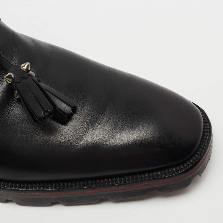 Pre Owned Christian Louboutin  Black Leather Luglion Tassel Lug Loafers Size 42.5