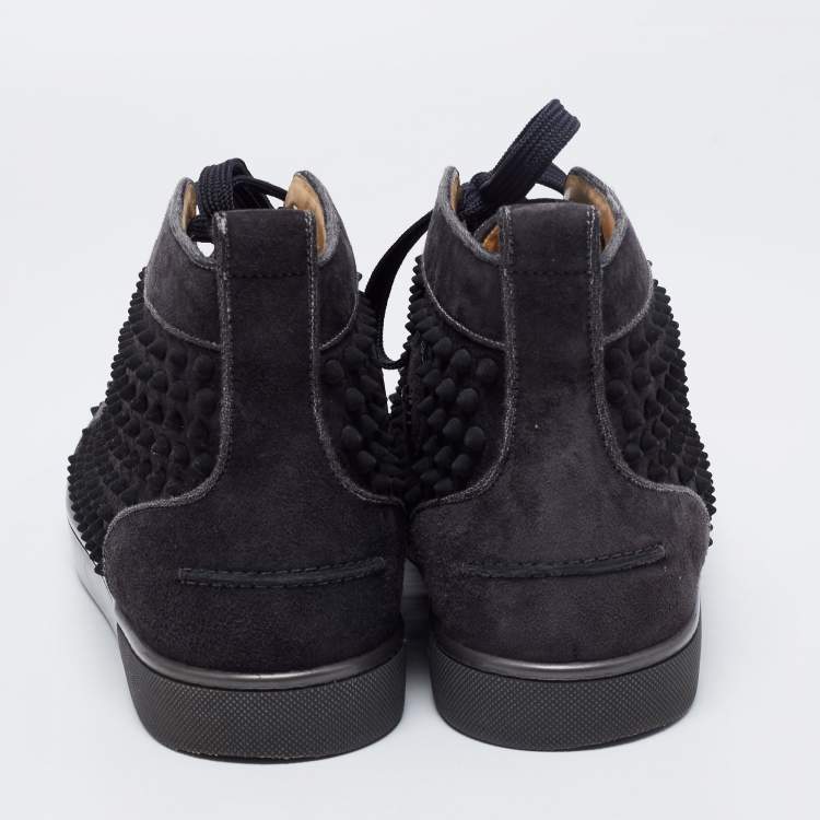 Pre Owned Christian Louboutin Dark Grey Suede Louis Spike High Top Sneakers Size 44