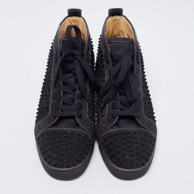 Pre Owned Christian Louboutin Dark Grey Suede Louis Spike High Top Sneakers Size 44