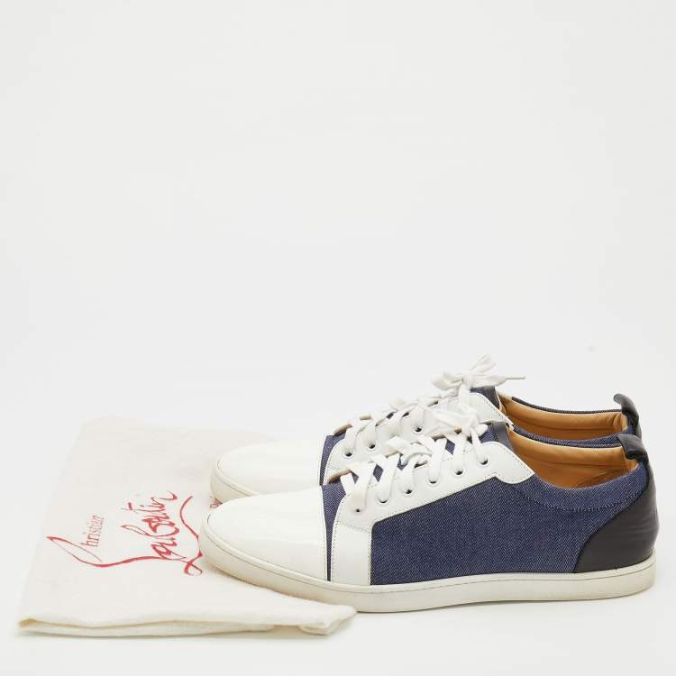 Pre Owned Christian Louboutin Tri-Color Leather And Denim Cap Toe Low Top Sneakers Size 42