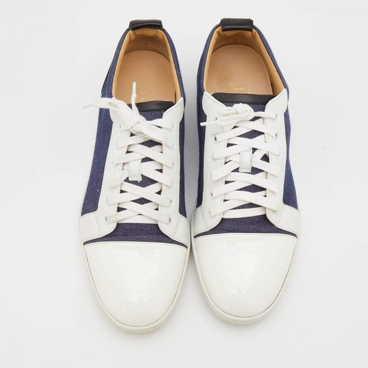 Pre Owned Christian Louboutin Tri-Color Leather And Denim Cap Toe Low Top Sneakers Size 42